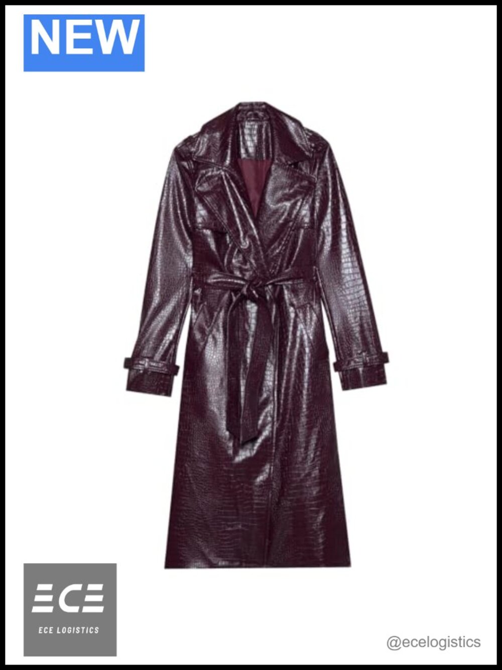 Women's Long Faux PU Leather Trench Coat with Belt Notch Lapel Button Front